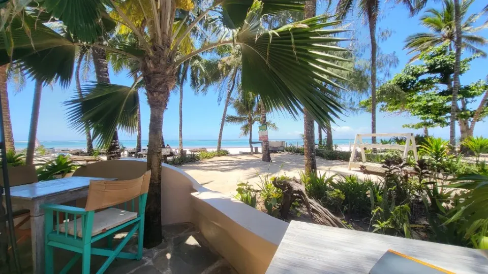 View of Diani Beach and the Indian Ocean from Salty Squid